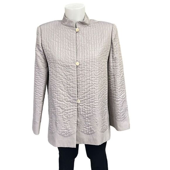 MaxMara Vintage Mandarin Collar‎ Silk Wool Blend Blazer in Light Mauve sz 8 - Picture 1 of 11